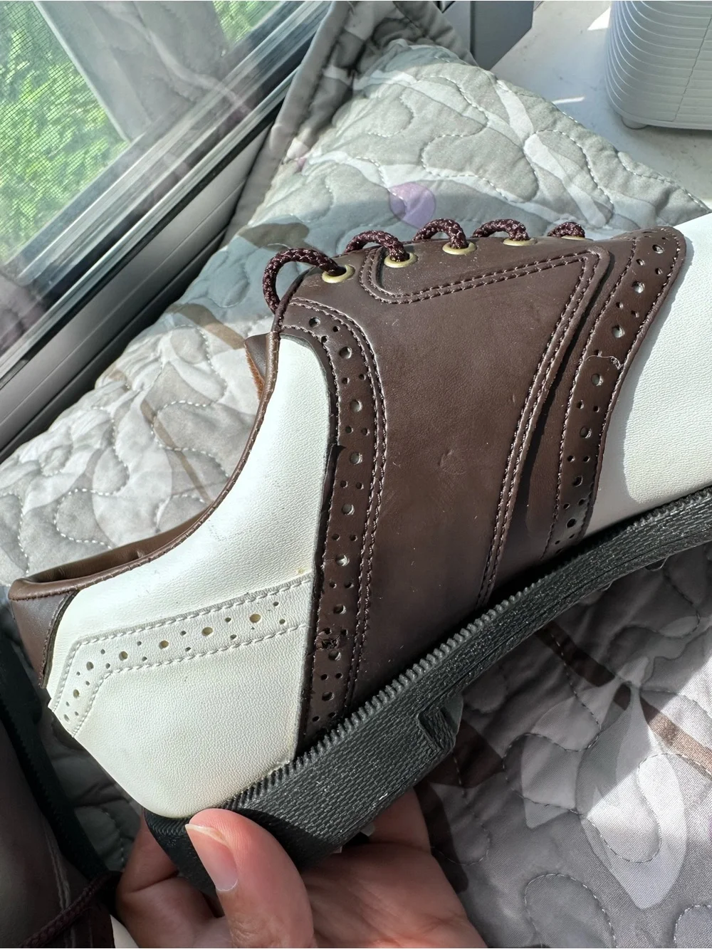 FootJoy Men’s White and Brown Two-Tone Golf Oxfords